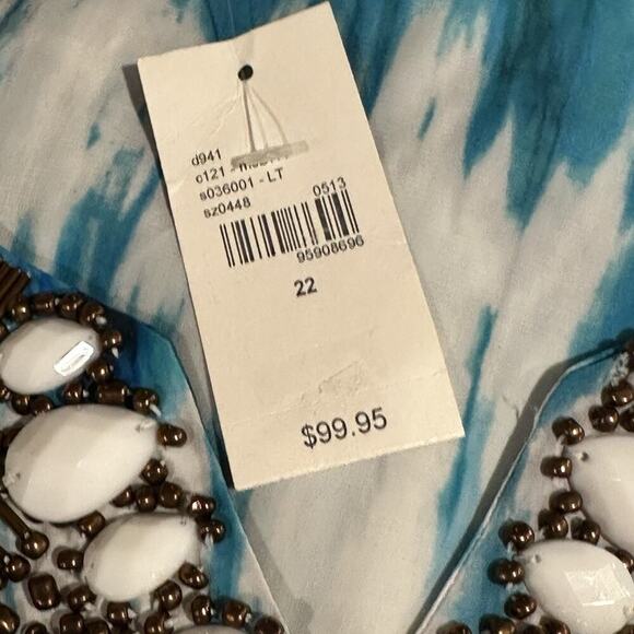 Lane Bryant Blue White Beaded Maxi Dress | Plus Size 22 | Boho Beach Resort Vibe - Picture 13 of 15